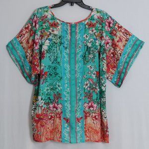 Lilalife Women's Floral Turquoise Short-Sleeve Tunic